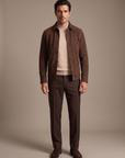 FERRANTE ESSENTIAL GARMENT-DYED MERINO MOCK NECK – LIGHT SANDY BEIGE - Full Front Model