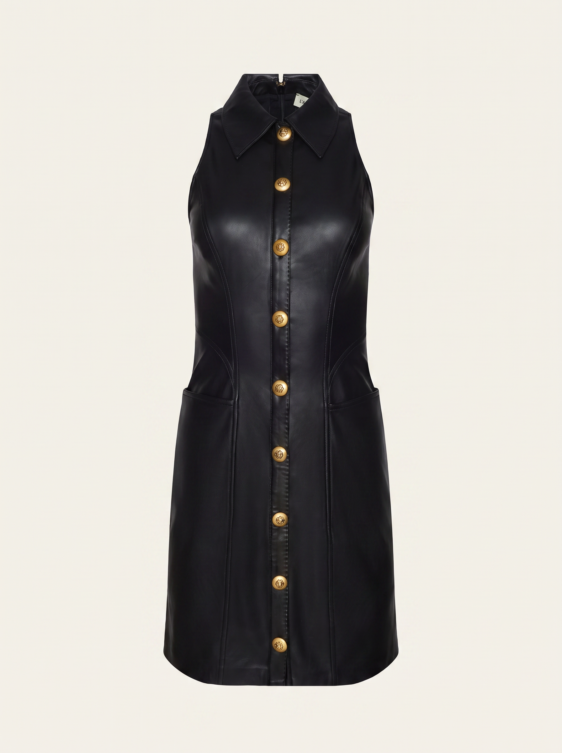 Apolline Vegan Leather Dress – BLACK - Ghost Mannequin Front