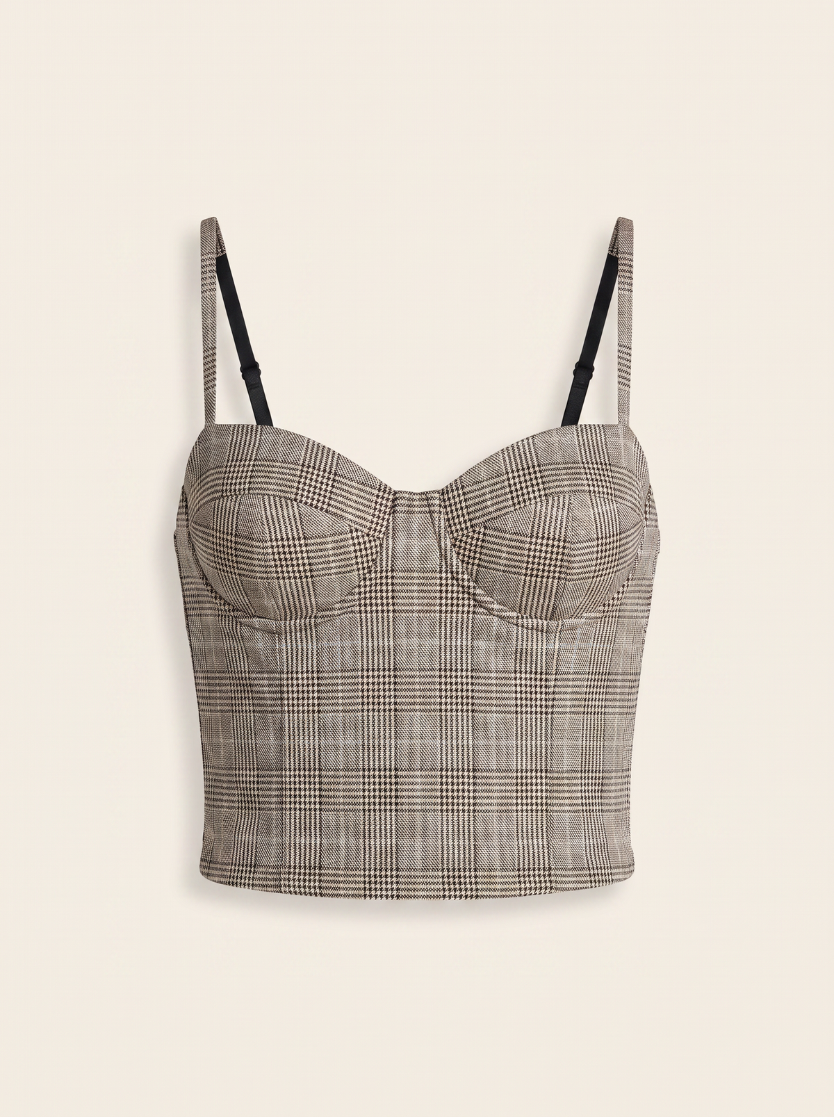 Sonya Bustier – BEIGE/BLACK LUREX GLEN PLAID - Ghost Mannequin Front