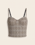 Sonya Bustier – BEIGE/BLACK LUREX GLEN PLAID - Ghost Mannequin Front