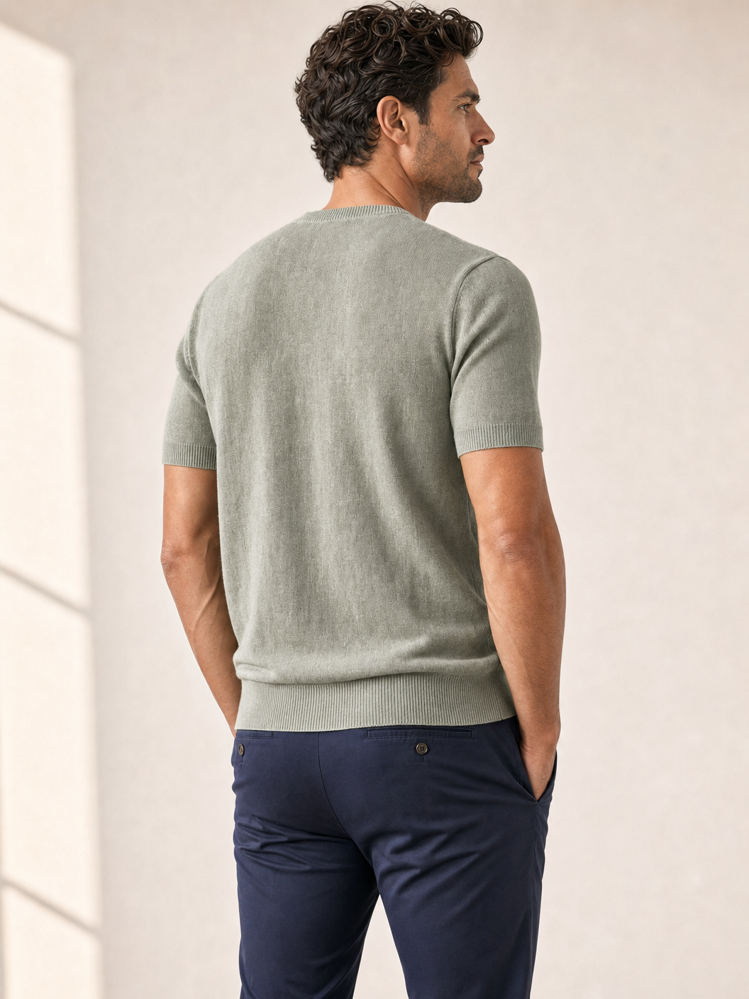 Ferrante Linen T-Shirt – Sage - Detail Back