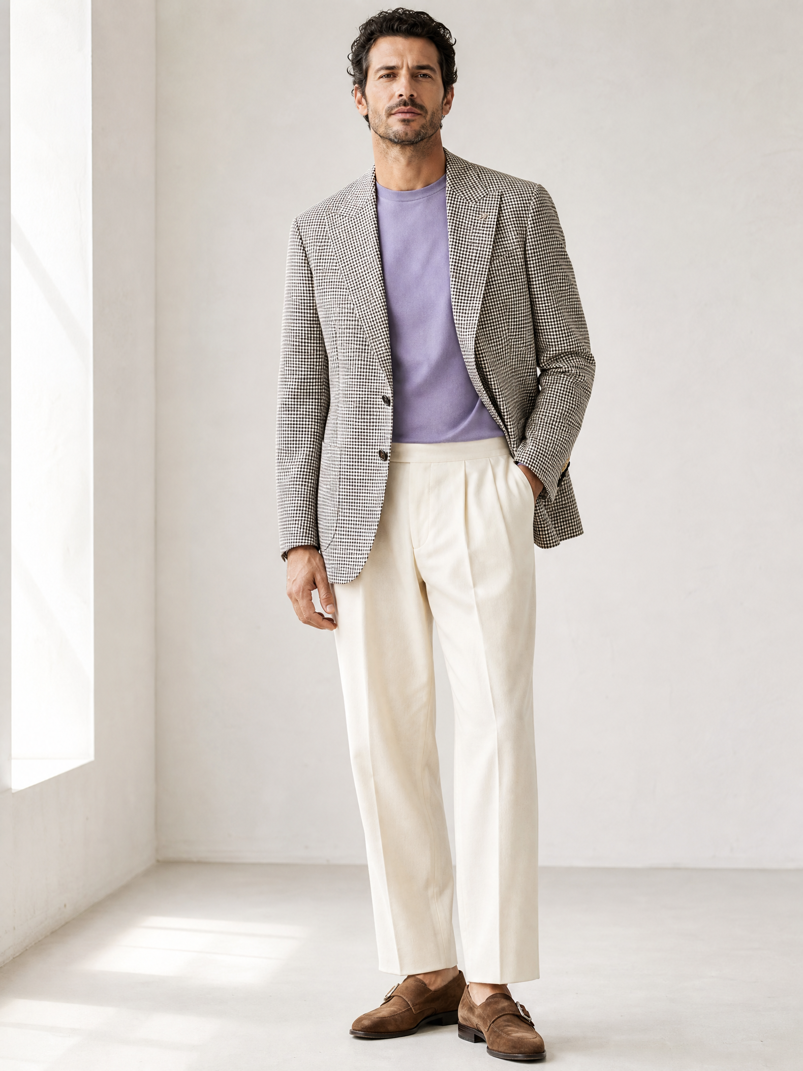 Small Check SB Blazer Gabriele Pasini – BROWN - Full Front Model