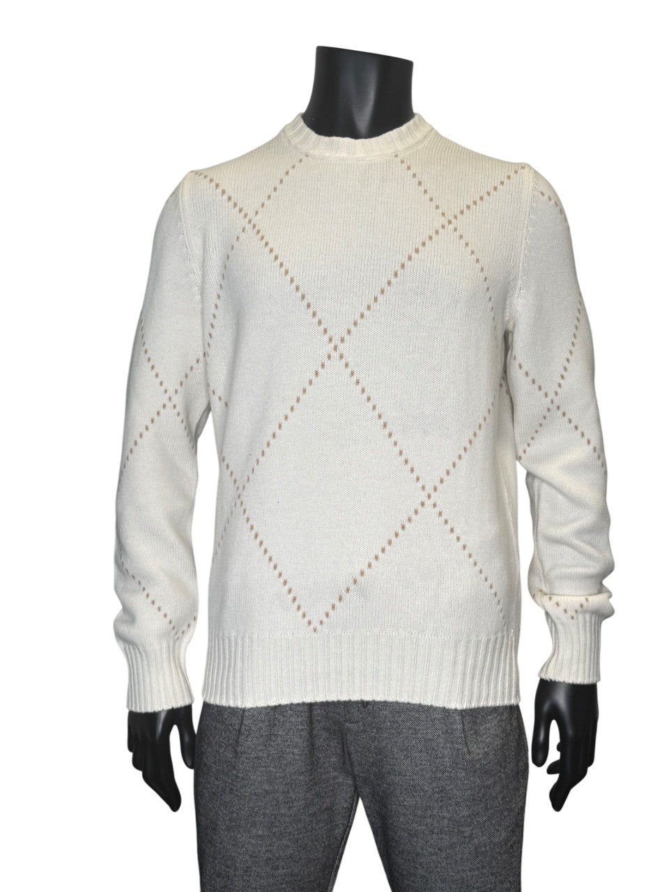 ARGYLE DETAIL WOOL CASHMERE CREWNECK - GRAN SASSO