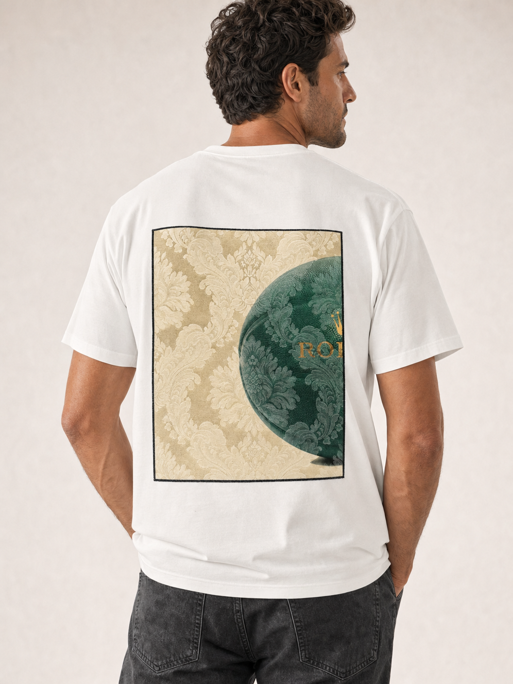 Bastille Damasc Printed T-Shirt Ball — White — Detail Back