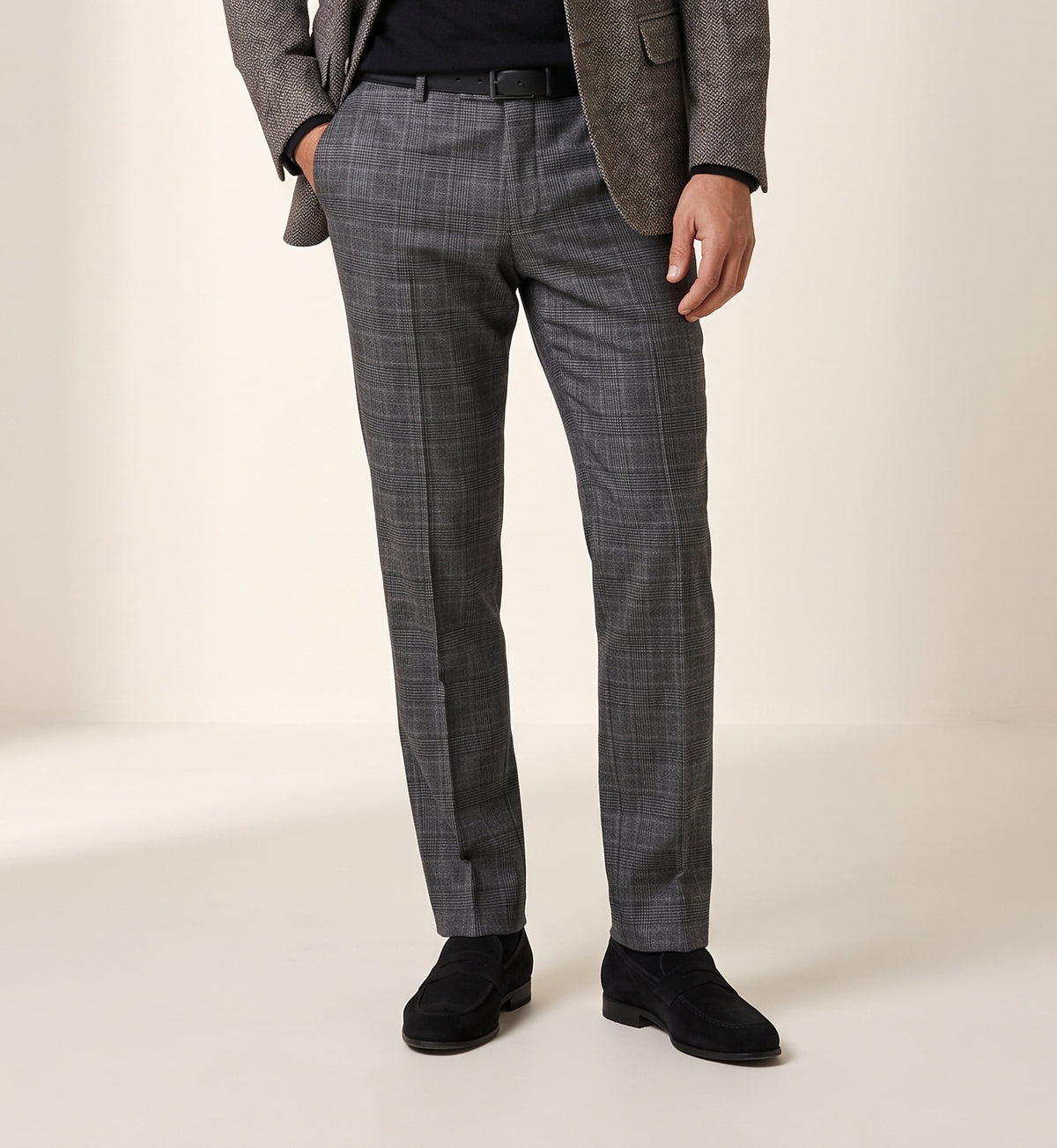 Brandon Glen-Plaid Trousers – SAND – DARK GREY - Hero Front