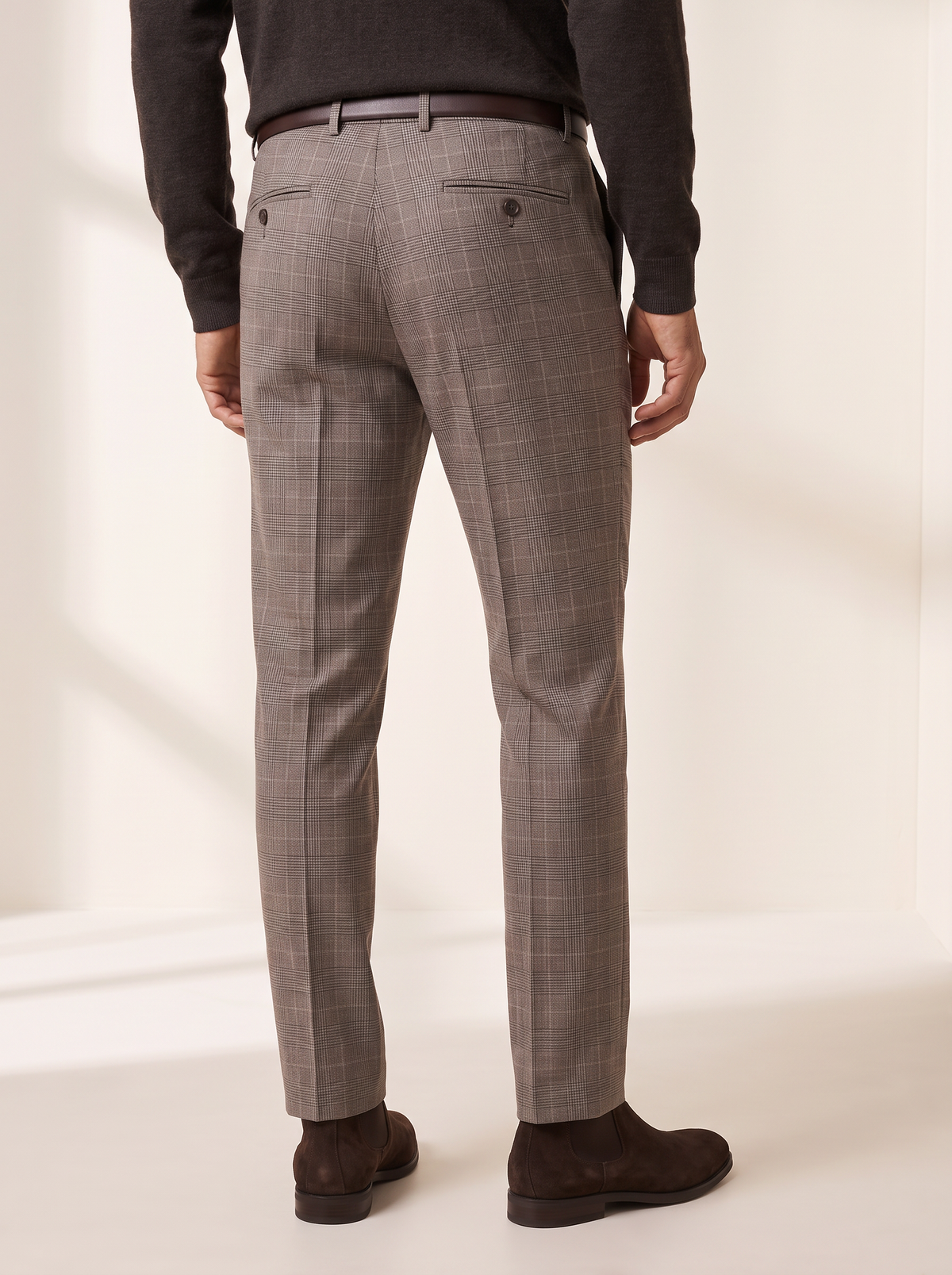CRAIG STR PERFORMANCE STRETCH TROUSER – TAUPE GLEN PLAID - Hero Back