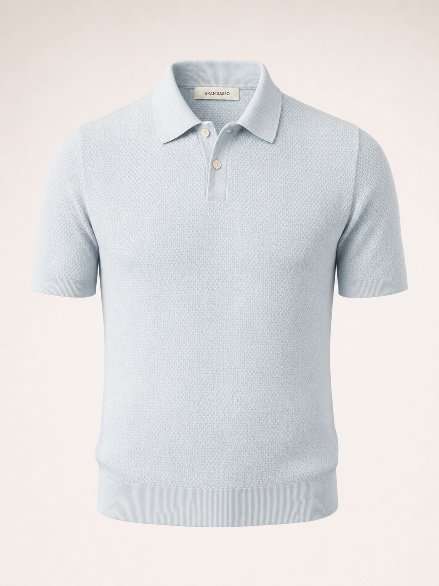 Gran Sasso Egyptian Cotton Popcorn Knit Polo – Light Blue - Ghost Front
