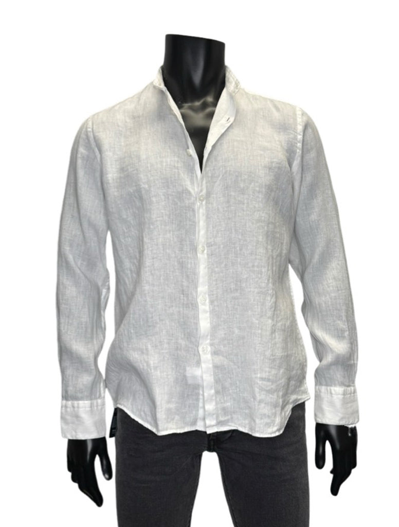 BANDED COLLAR LINEN SHIRT - FERRANTE