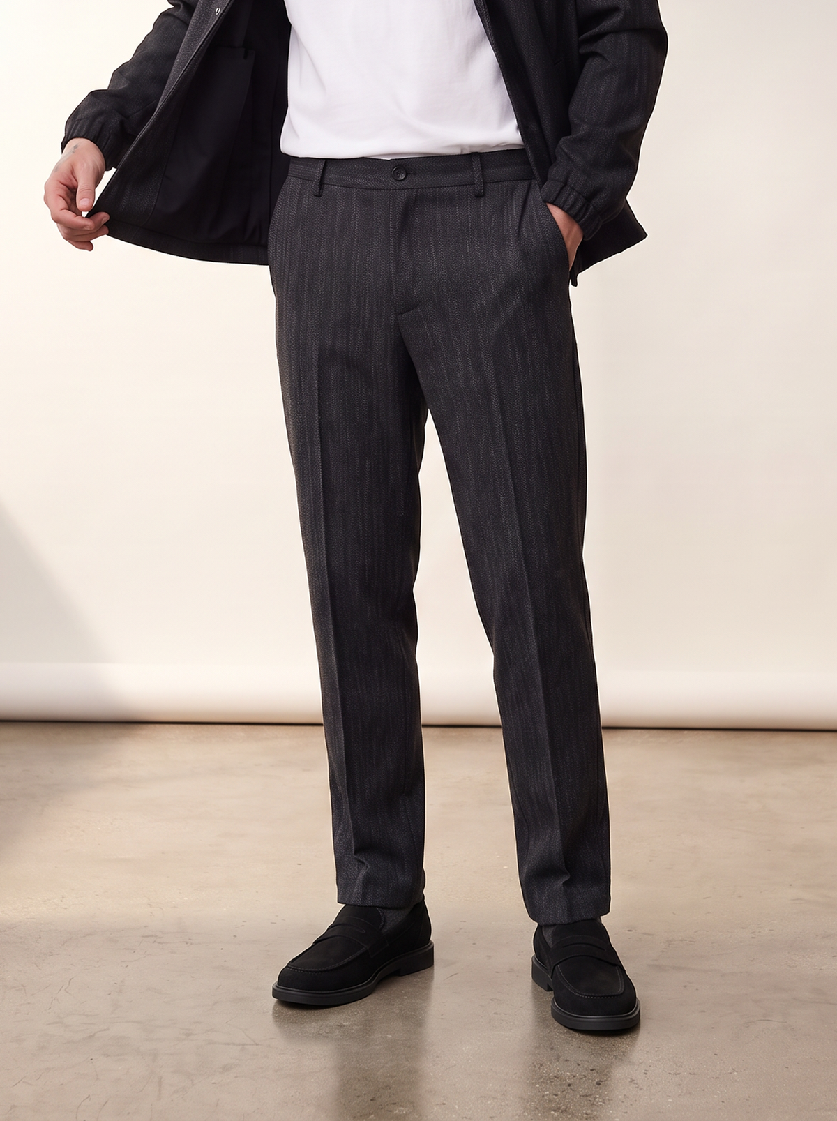 HERRINGBONE REG SUIT PANTS - LES DEUX – BLACK - Hero Front