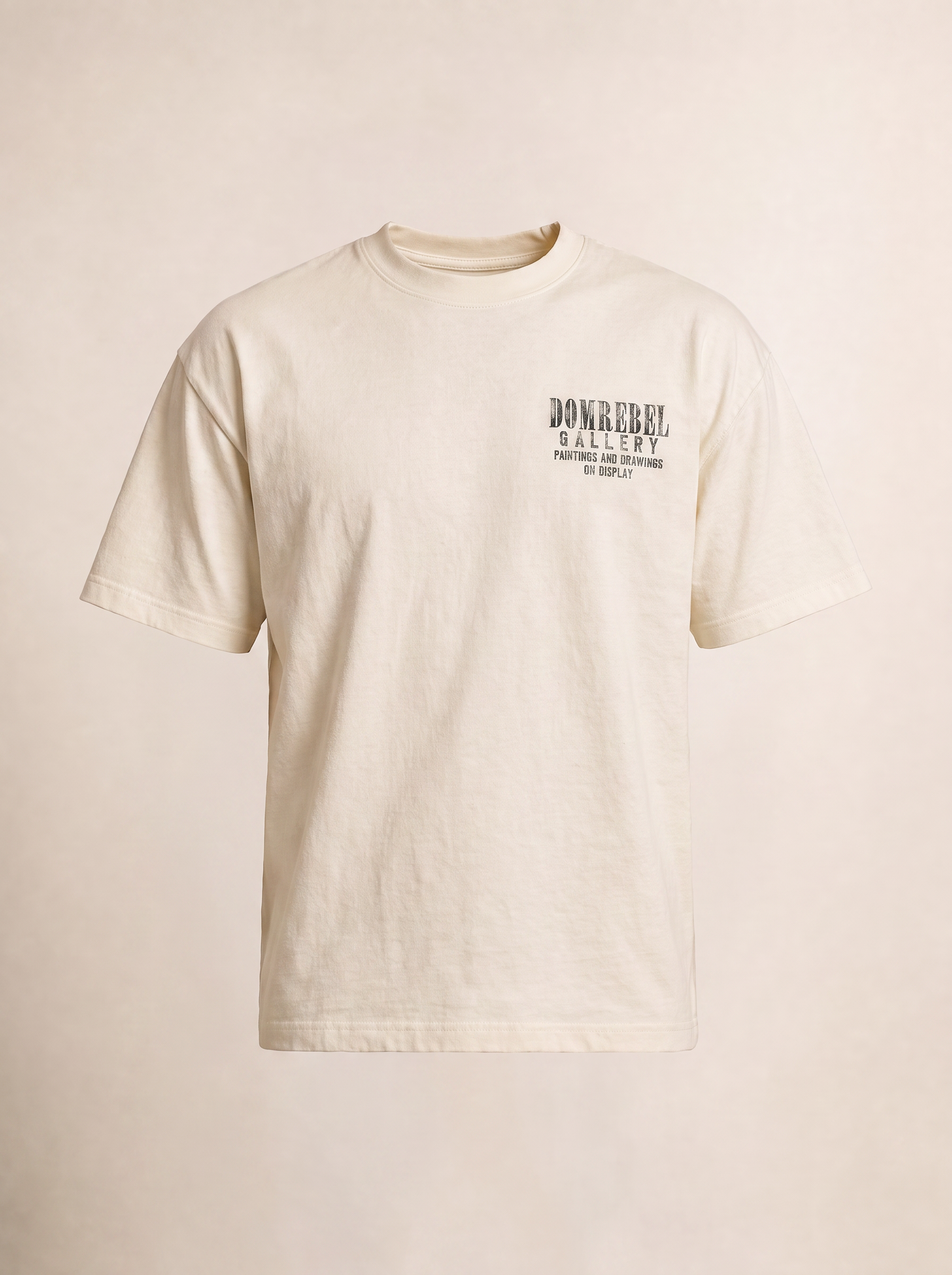 GALLERY T-SHIRT - DOM REBEL – OLD WHITE - Ghost Mannequin Front