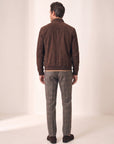 Brandon Glen-Plaid Trousers – SAND – BROWN GREY - Full Body Back