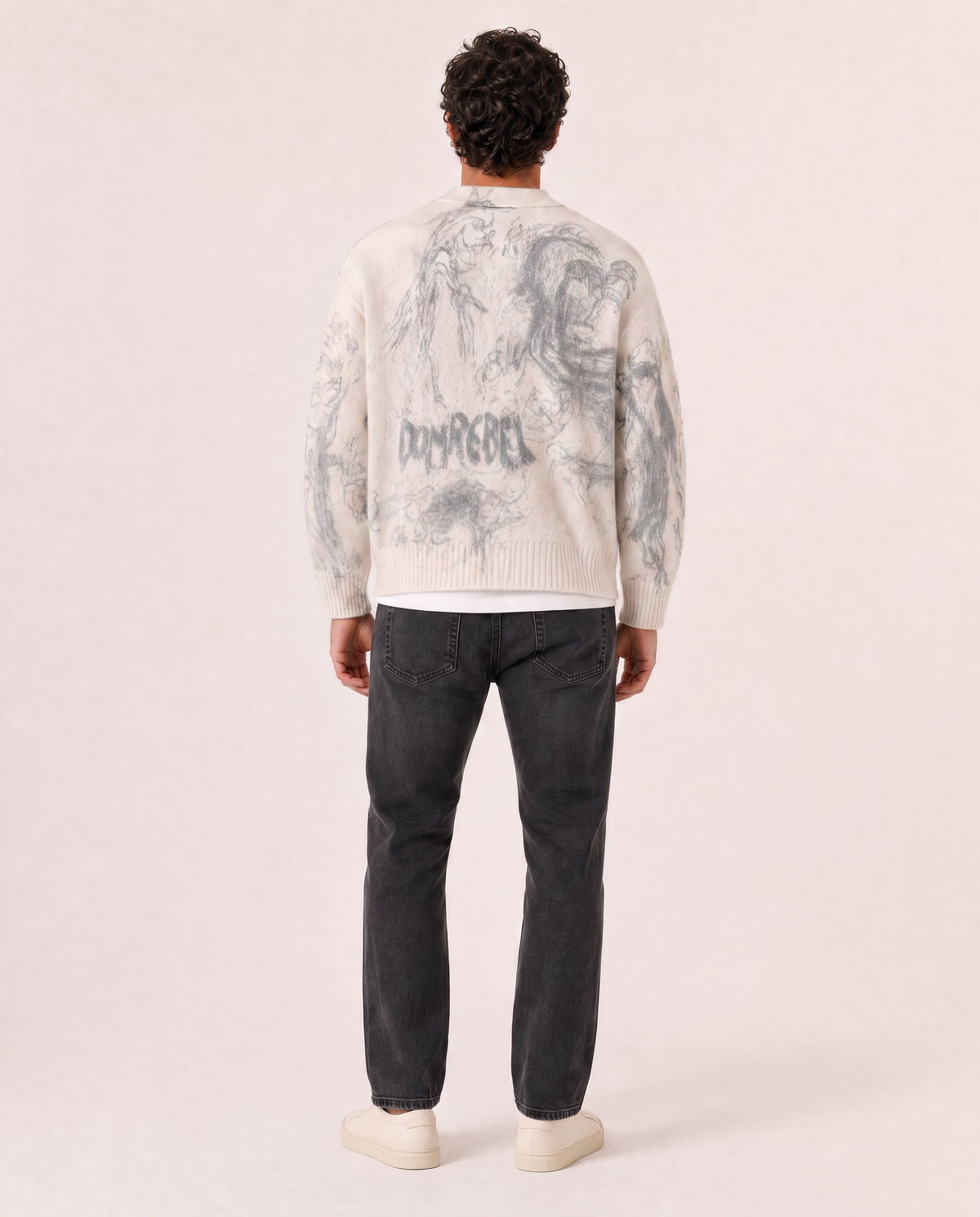 DRAWINGS CARDIGAN - DOM REBEL – IVORY - Full Back Model