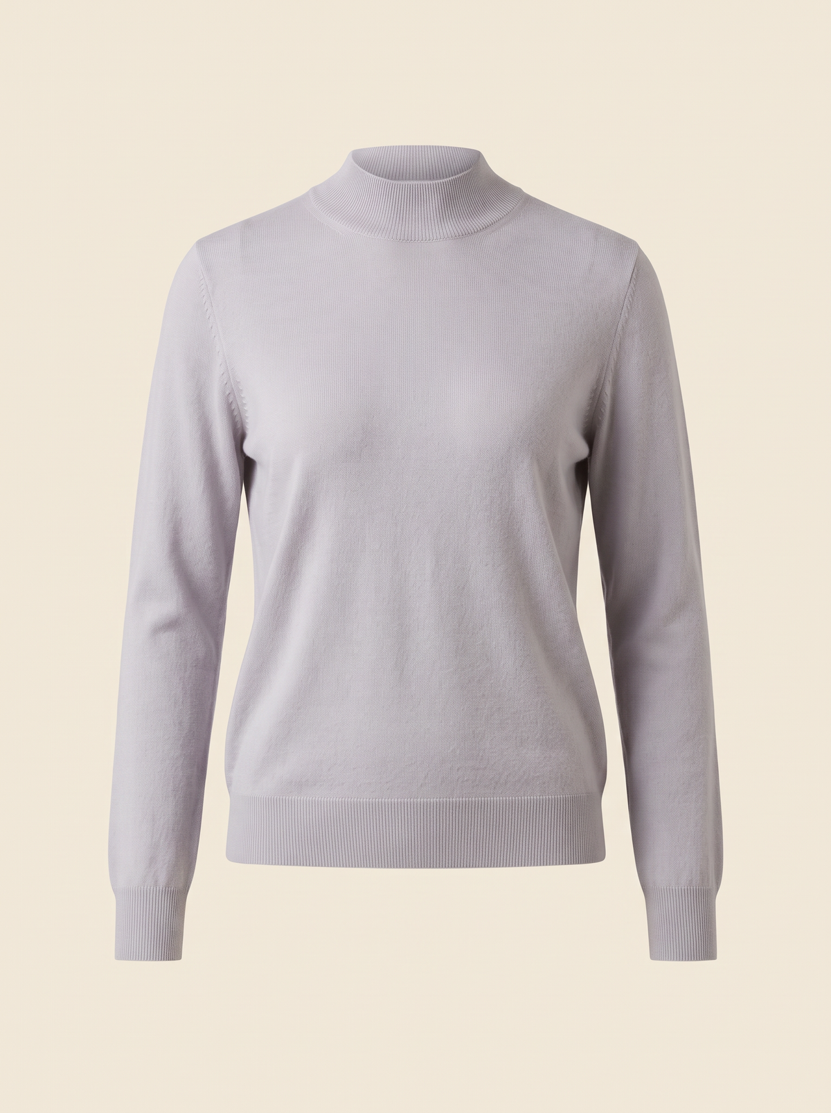 FERRANTE ESSENTIAL GARMENT-DYED MERINO MOCK NECK – COOL LIGHT GREY LILAC - Ghost Mannequin Front