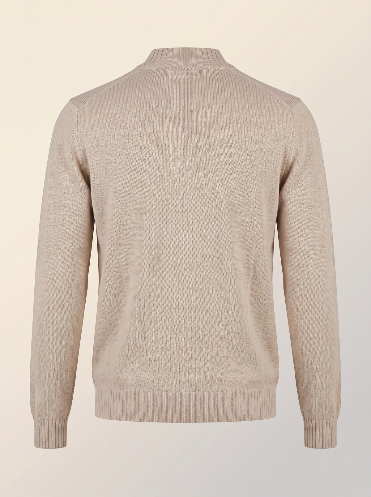 FERRANTE ESSENTIAL GARMENT-DYED MERINO MOCK NECK – LIGHT SANDY BEIGE - Ghost Mannequin Back