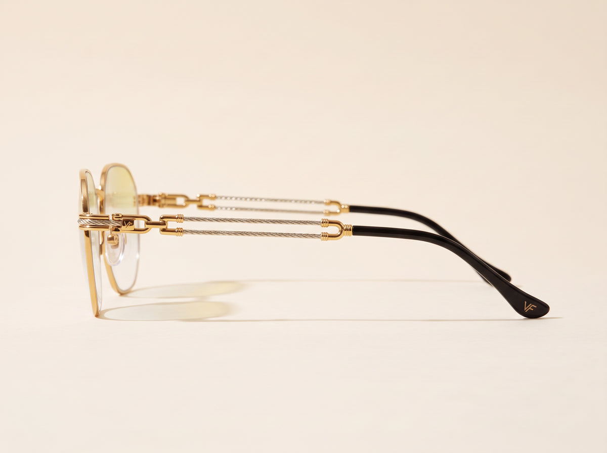 Vintage Frames Detroit Player XL Double Rope Edition 18KT Two-Tone Gold – Clear Flash Gold – YELLOW / WHITE GOLD / CLEAR FLASH GOLD - Side profile