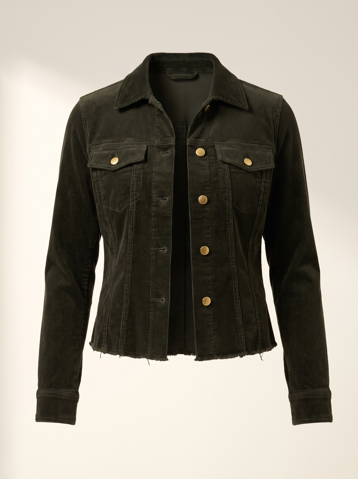 L’AGENCE Janelle Corduroy Jacket – ARMY - Ghost Mannequin Front