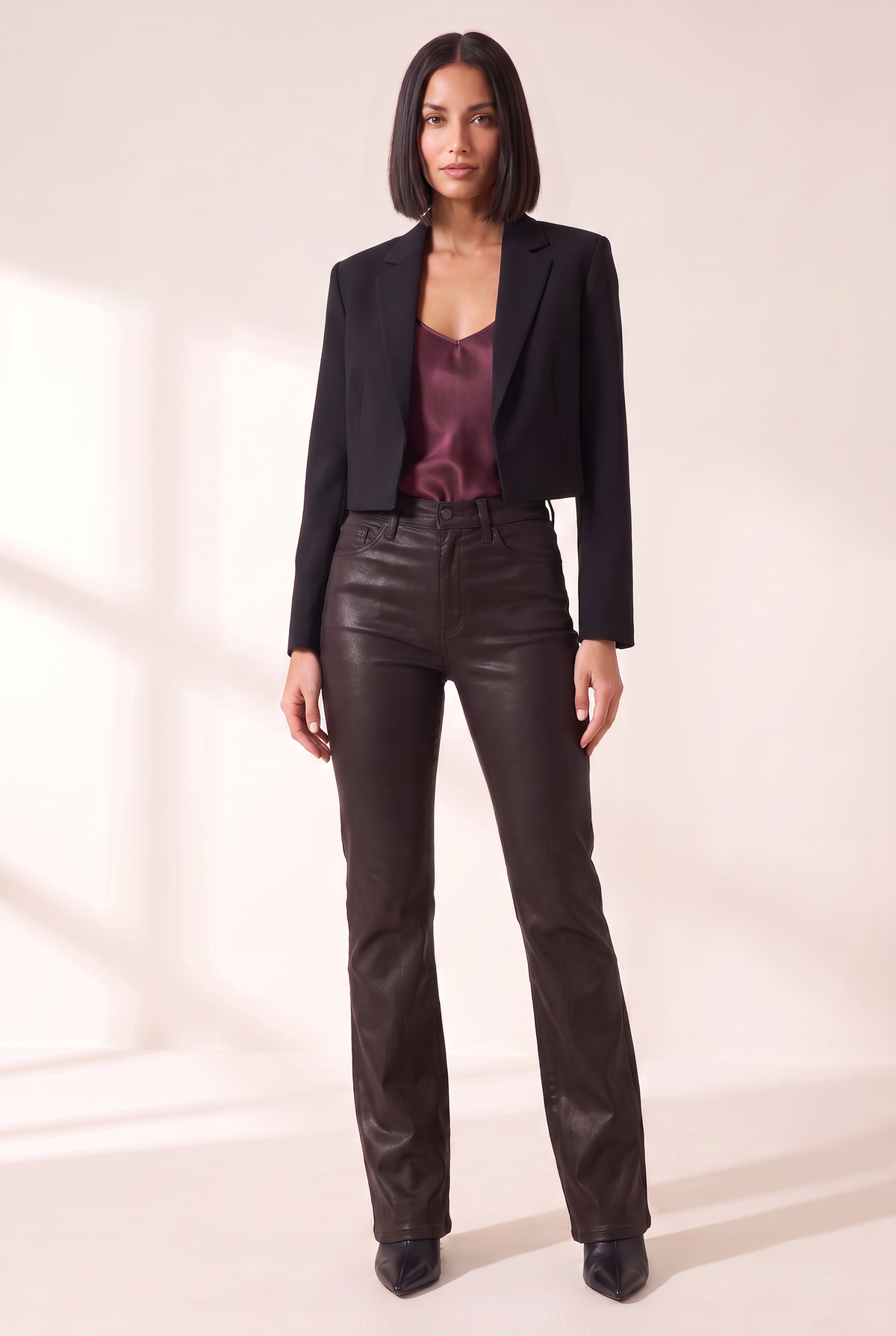 Evie High Rise Slim Boot Pant - PISTOLA – COATED MOCHA - Full Front Model