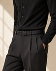 Paolo Vitale Pebbled Leather Belt – BLACK - Styled Three-Quarter