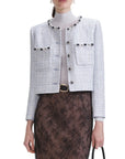Cropped Powdered Blue Tweed Blazer - SELF PORTRAIT