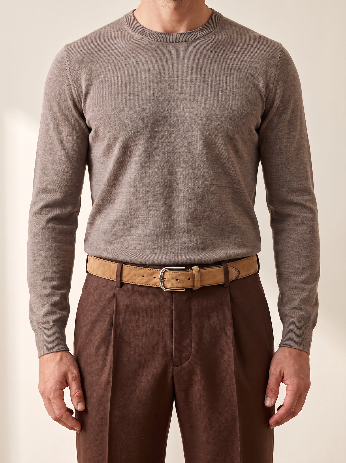 Paolo Vitale Calf Leather Belt — Tan – TAN - Styled Waist Front