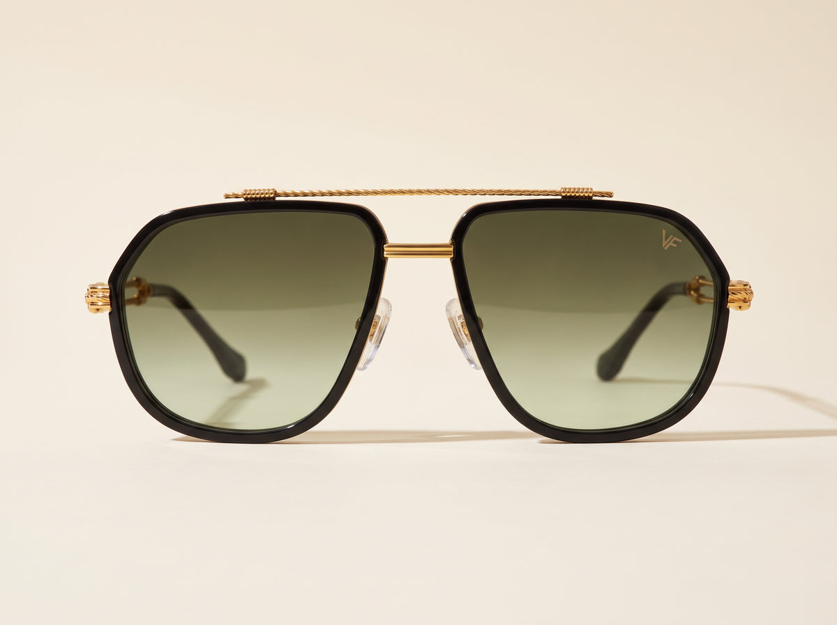 Vintage Frames Boss 2 Special Edition 24KT Gold – Army Green Gradient – BLACK / YELLOW GOLD / ARMY GREEN GRADIENT - Front hero