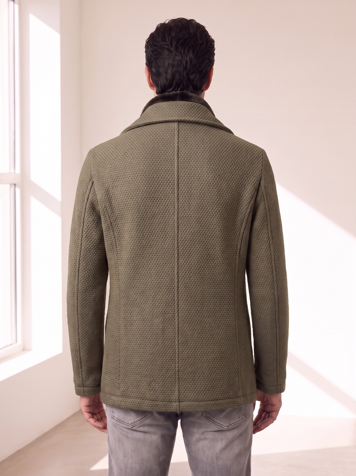 WOOL-BLEND JACKET WITH DETACHABLE BIB – OLIVE - Mid-body Back
