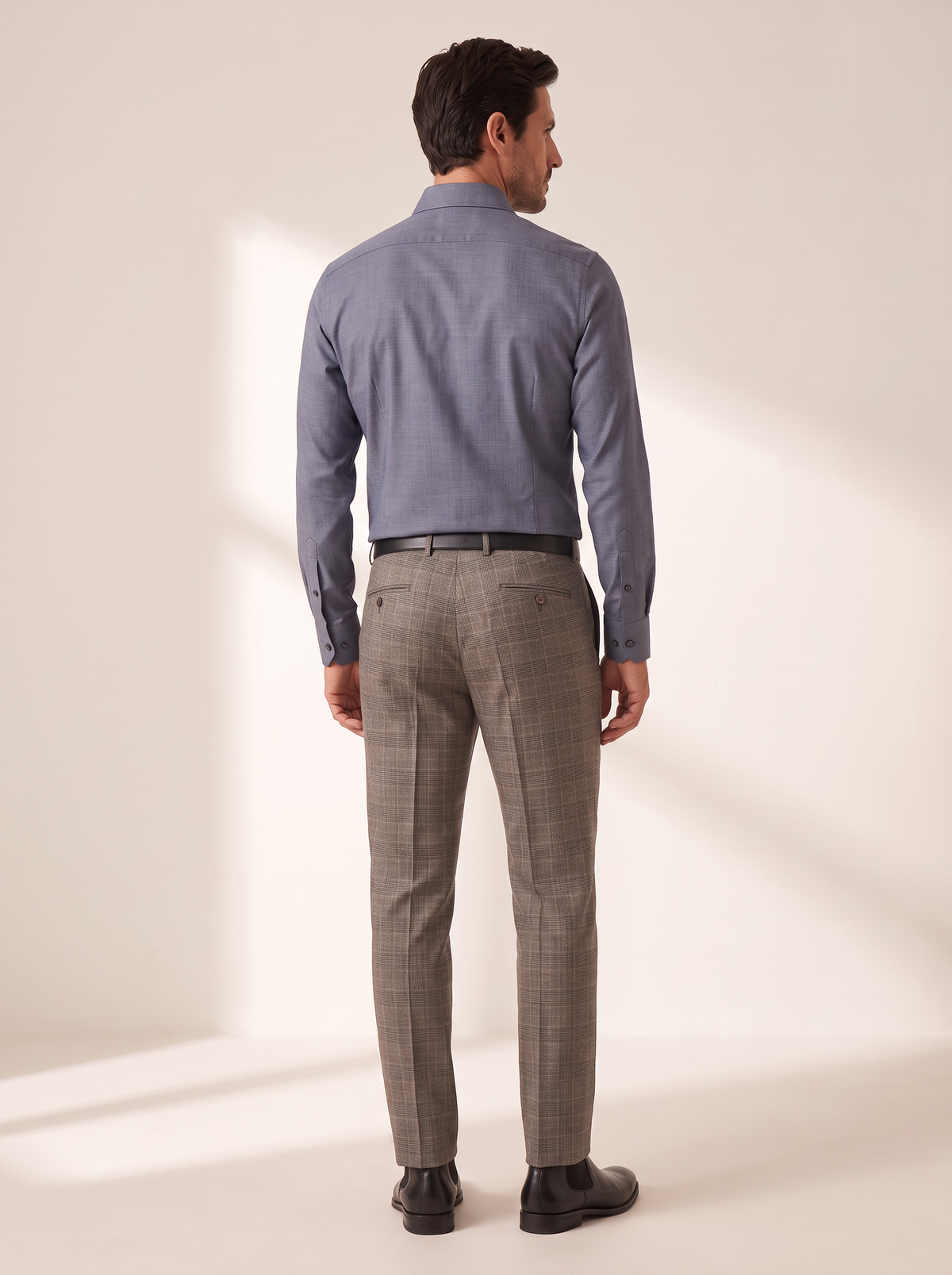 GORDON SC VIRGIN WOOL SHIRT – BLUE GREY MELANGE - Full Body Back