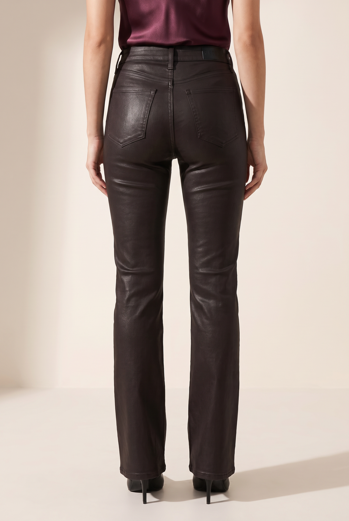 Evie High Rise Slim Boot Pant - PISTOLA – COATED MOCHA - Hero Back