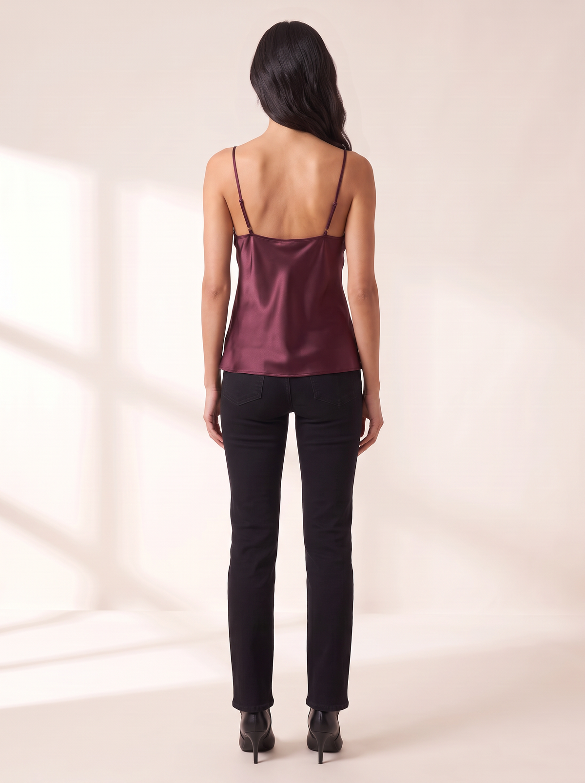 L’AGENCE Lexi Silk Camisole – DEEP SANGRIA - Full Back Model