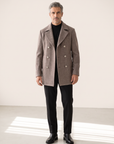 WOOL-BLEND DOUBLE-BREASTED COAT – TAUPE - Full Body Front