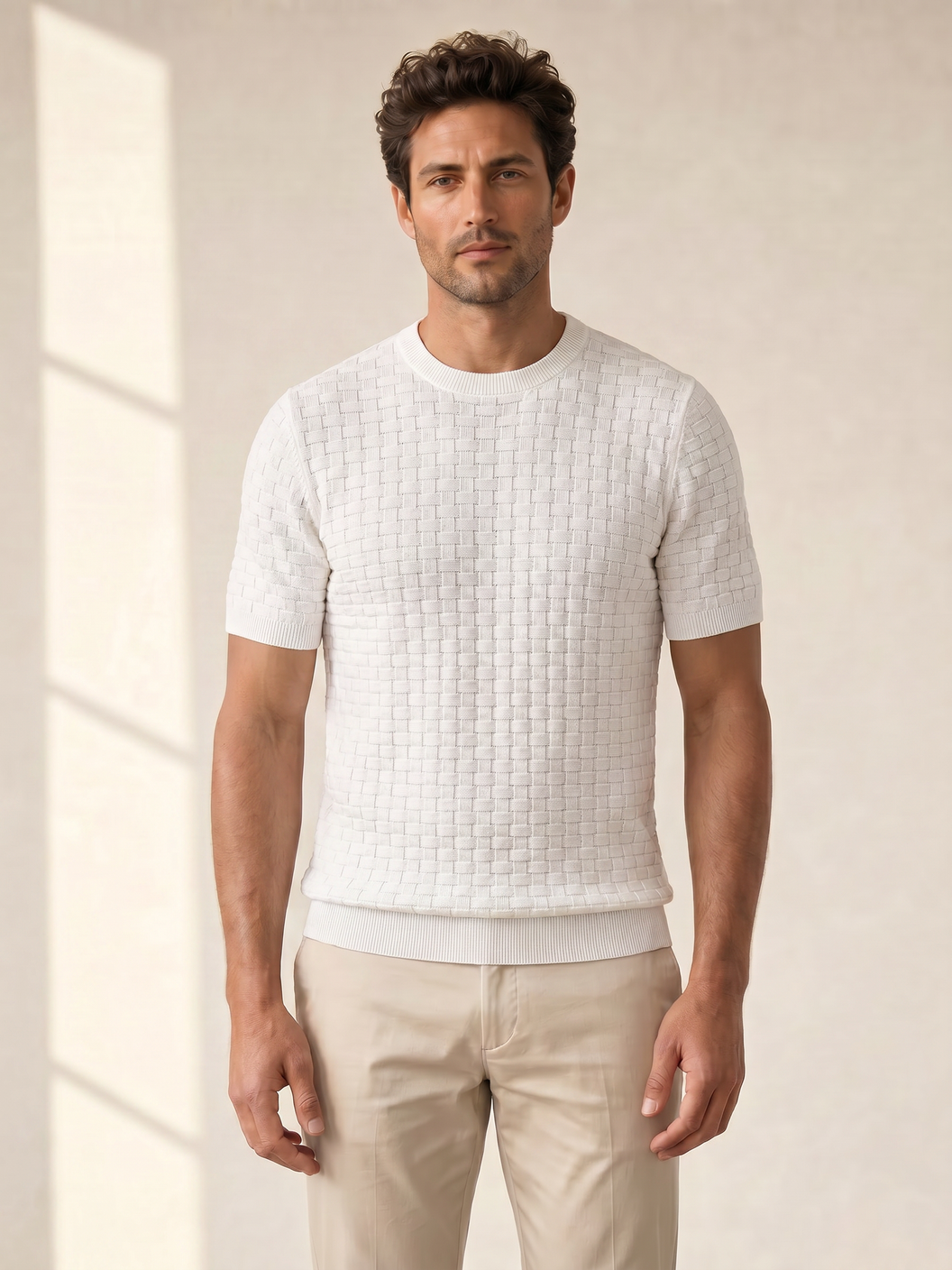 Gran Sasso Cotton Linen Brick T-Shirt – White - Hero Front