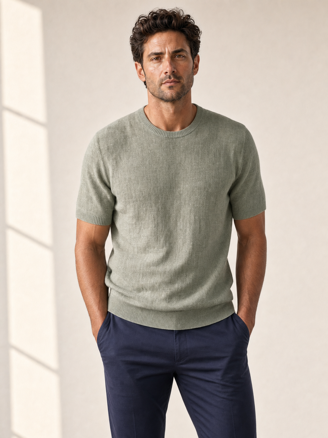 Ferrante Linen T-Shirt – Sage - Detail Front