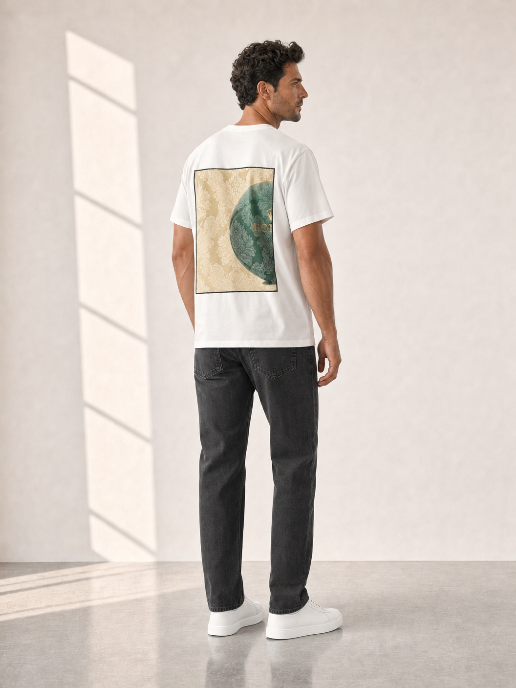 Bastille Damasc Printed T-Shirt Ball — White — On Model Back