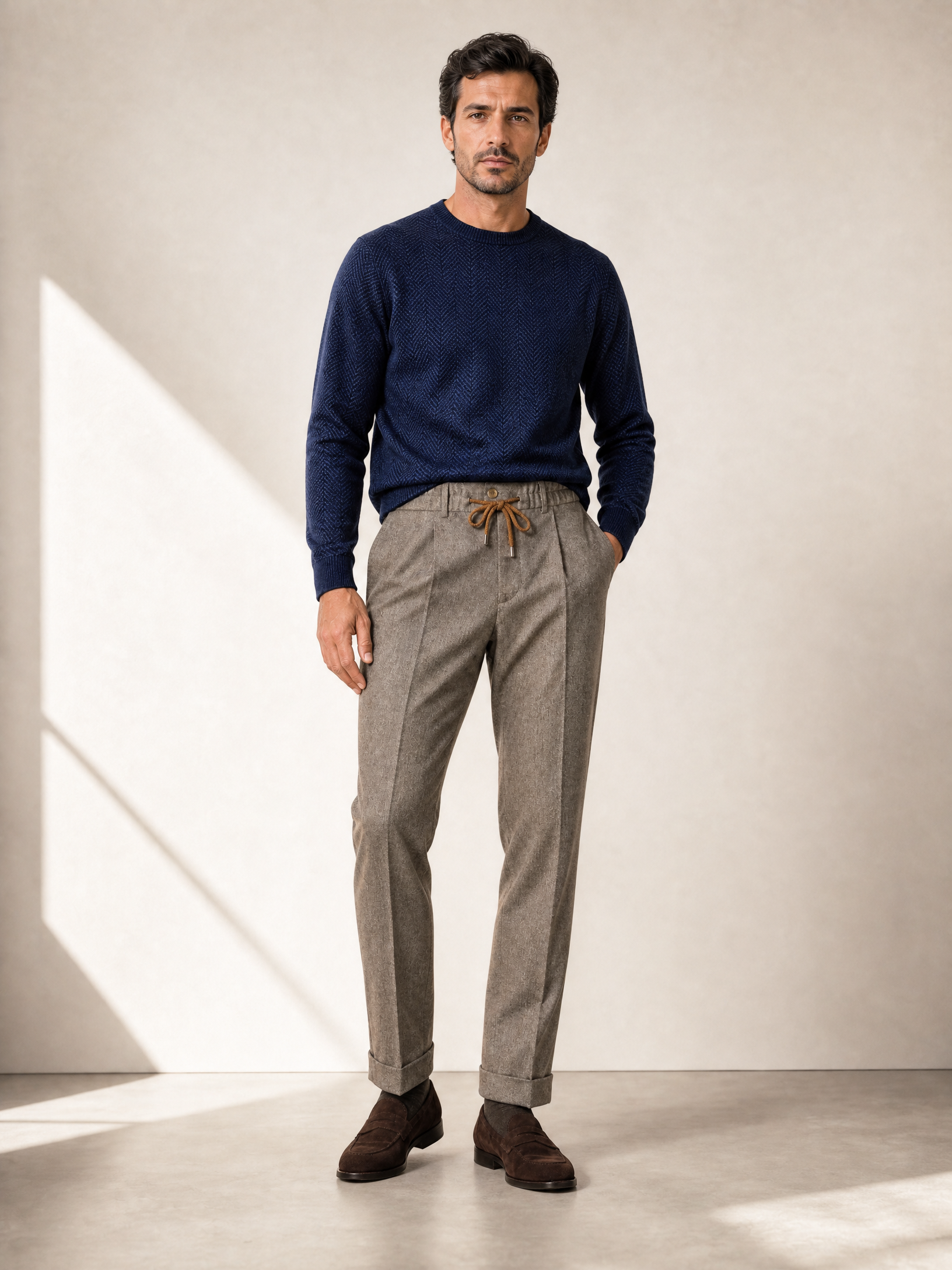 Briglia Isolas Drawstring Dress Pant – BROWN - Full Front Model
