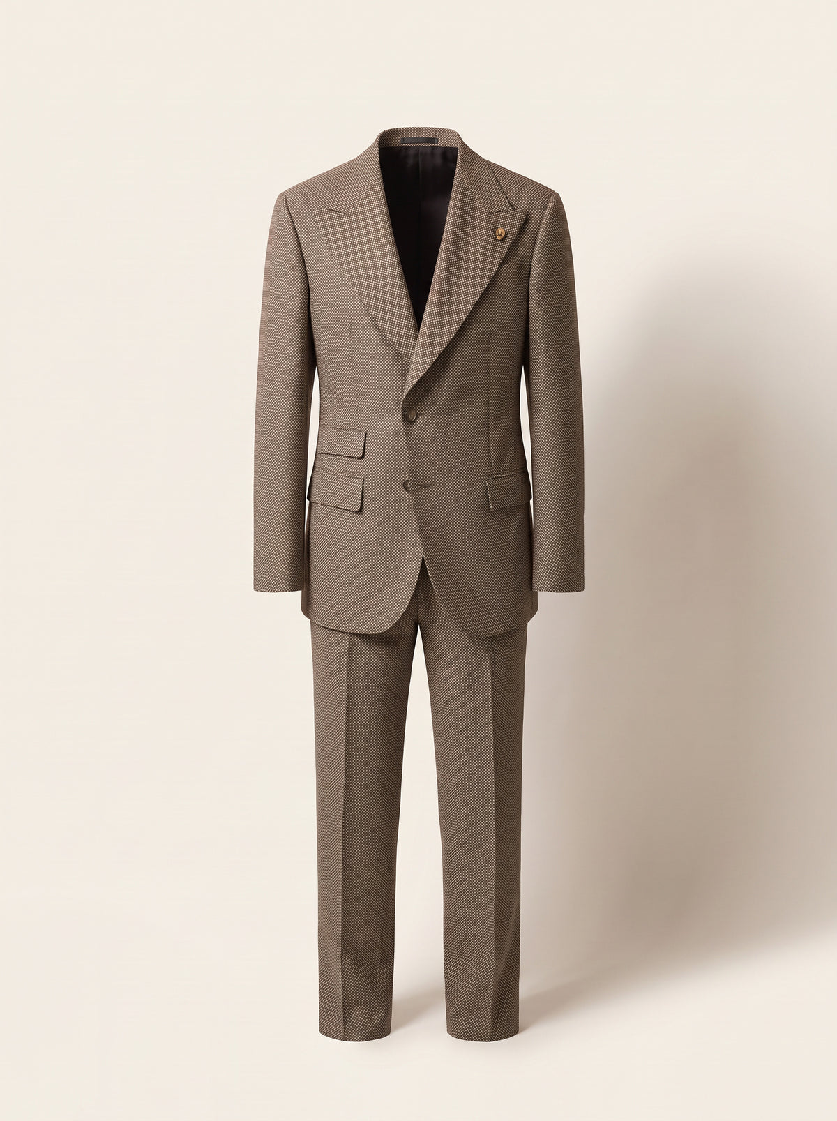 TAUPE MICRO-DOT SINGLE-BREASTED PEAK LAPEL SUIT - GABRIELE PASINI – TAUPE / IVORY - Ghost Front