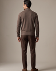 FERRANTE ESSENTIAL MERINO WOOL FULL-ZIP KNIT – WARM BROWN - Full Back Model