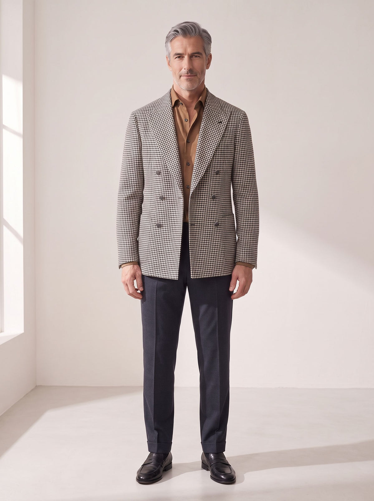 GORDON SC VIRGIN WOOL SHIRT – WARM CAMEL MELANGE - Full Body Front