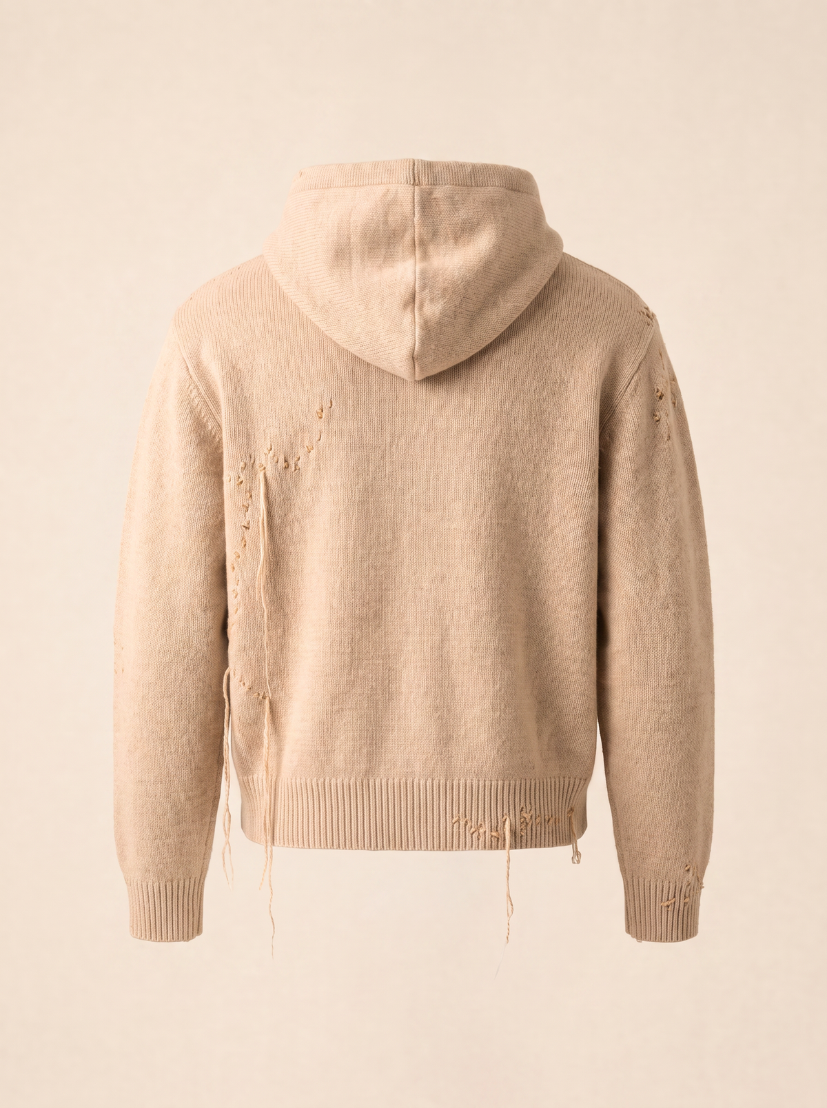 NIGHTCRAWLER KNIT HOODIE - DOM REBEL – BEIGE - Ghost Mannequin Back