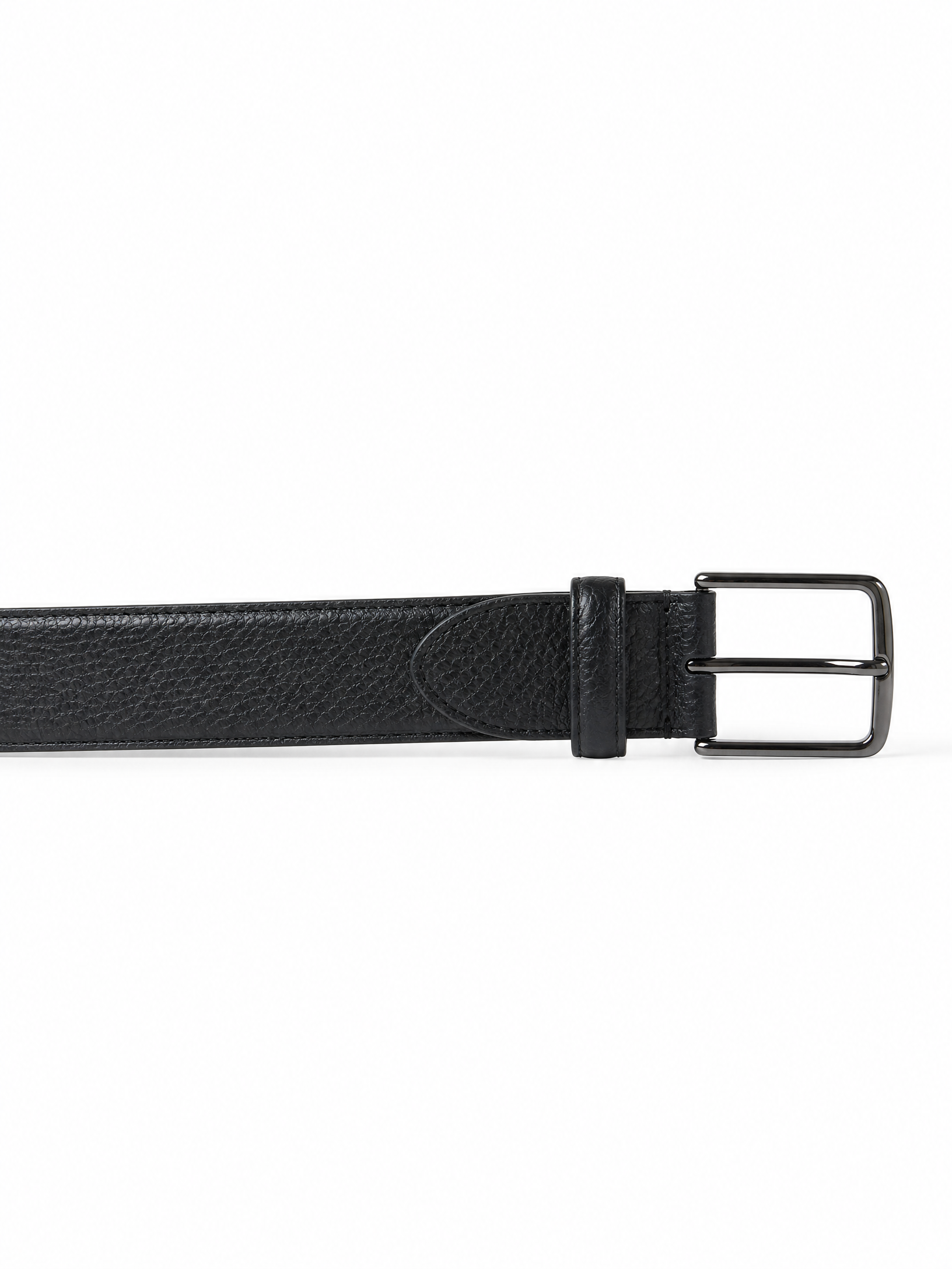 Paolo Vitale Pebbled Leather Belt – BLACK - Buckle & Texture Detail