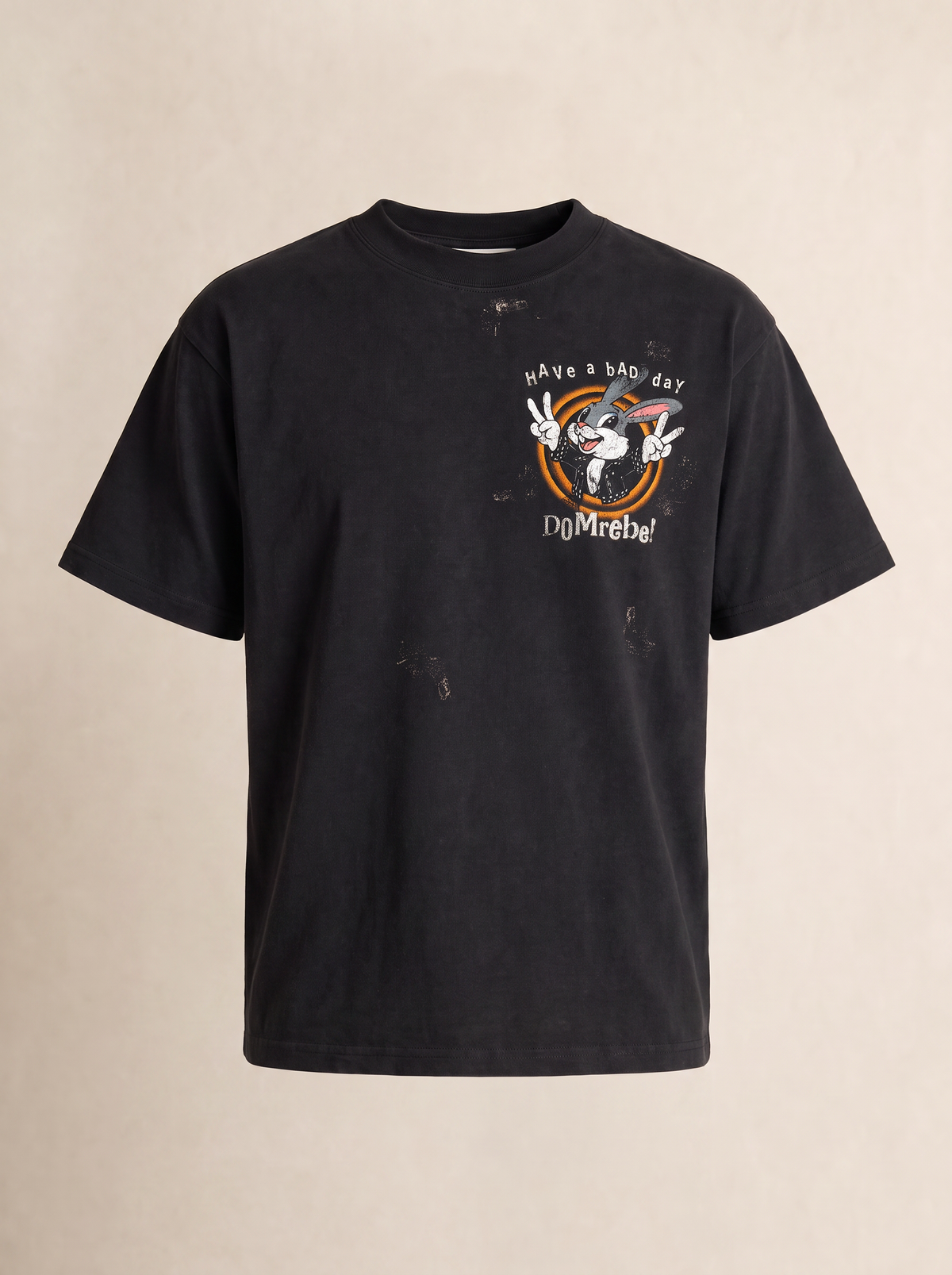 BAD BUNNY T-SHIRT - DOM REBEL – BLACK - Ghost Mannequin Front