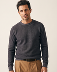 FERRANTE ESSENTIAL TEXTURED MERINO CREWNECK – DARK CHARCOAL - Hero Front