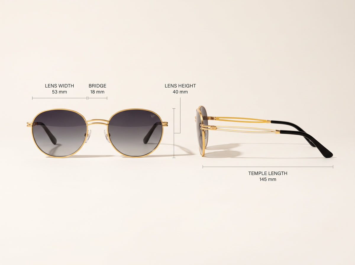 Vintage Frames Pac Double Rope Edition 18KT Two-Tone Gold – Gray – YELLOW / WHITE GOLD / GRAY - Measurements