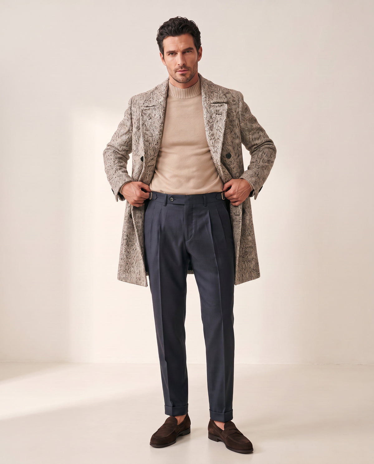 Briglia Quartieris Double-Pleat Side-Adjuster Trouser – NAVY - Full Front Styled Model