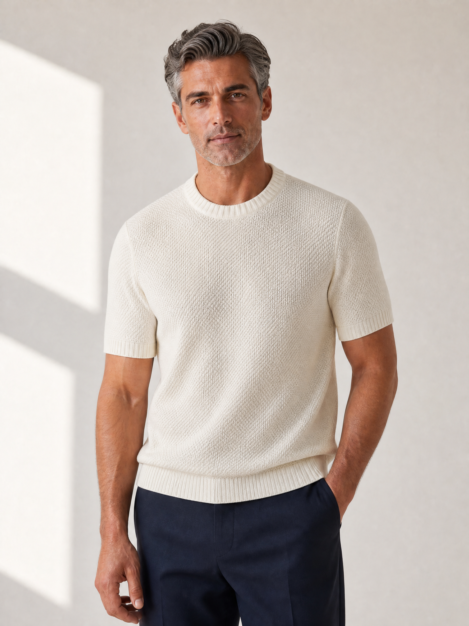 SAND Knit Crewneck T-Shirt – IVORY - Hero Front