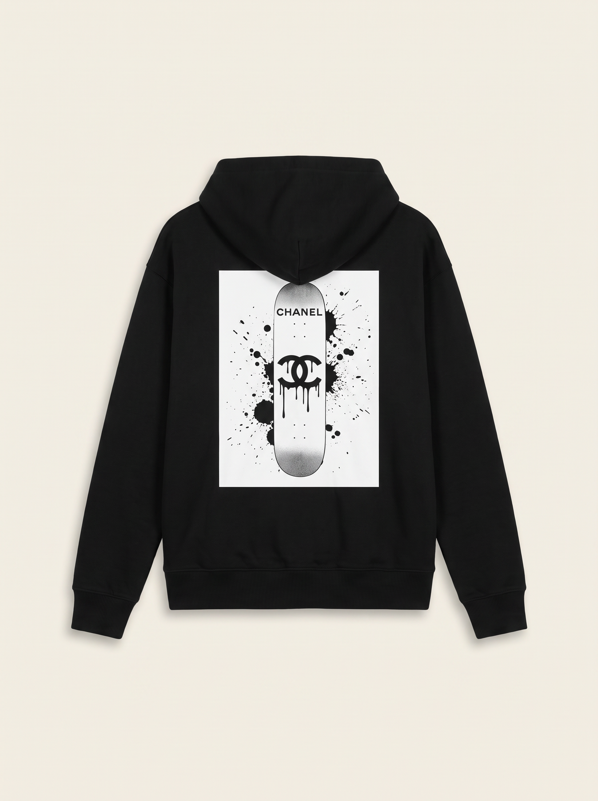 SKATE C ALCANTERA PRINT HOODIE - BASTILLE – BLACK - Ghost Back