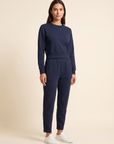 Brushed Pima Cotton Cropped Sweatshirt – DARK NAVY - Full Front Model