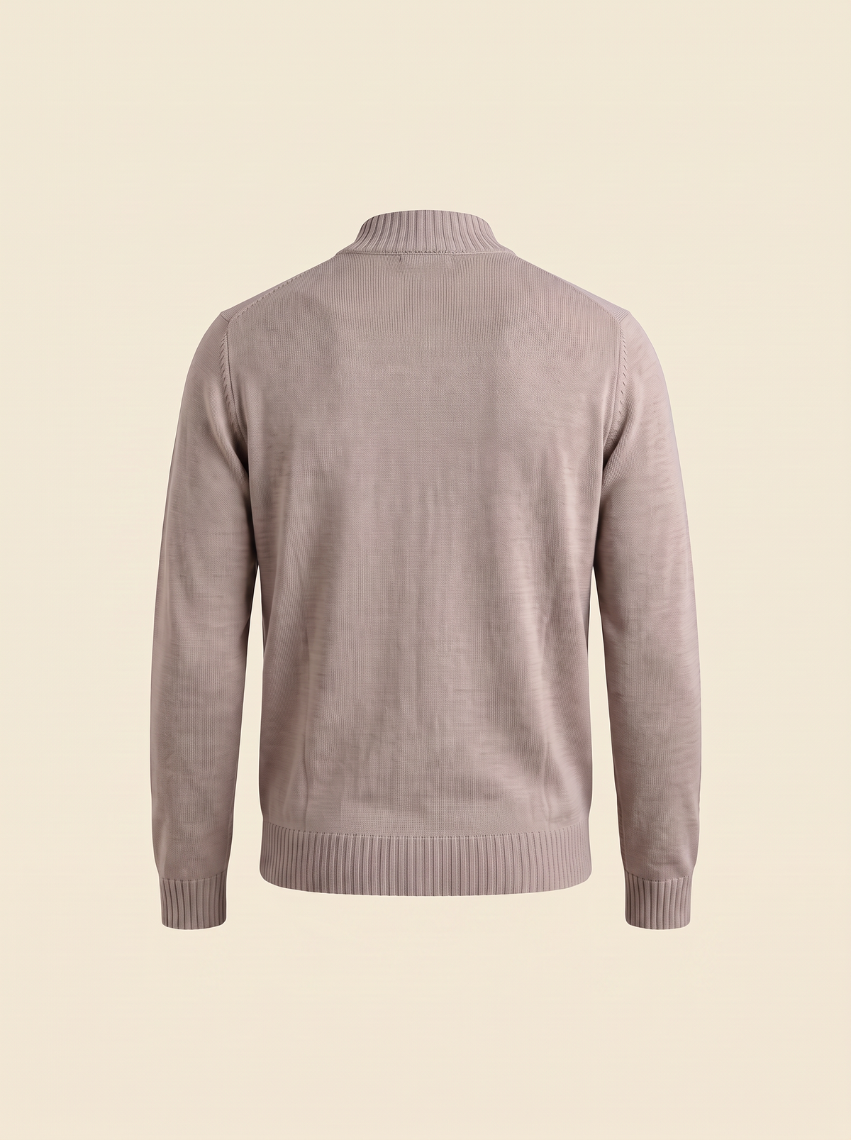FERRANTE ESSENTIAL GARMENT-DYED MERINO MOCK NECK – LIGHT WARM TAUPE - Ghost Mannequin Back