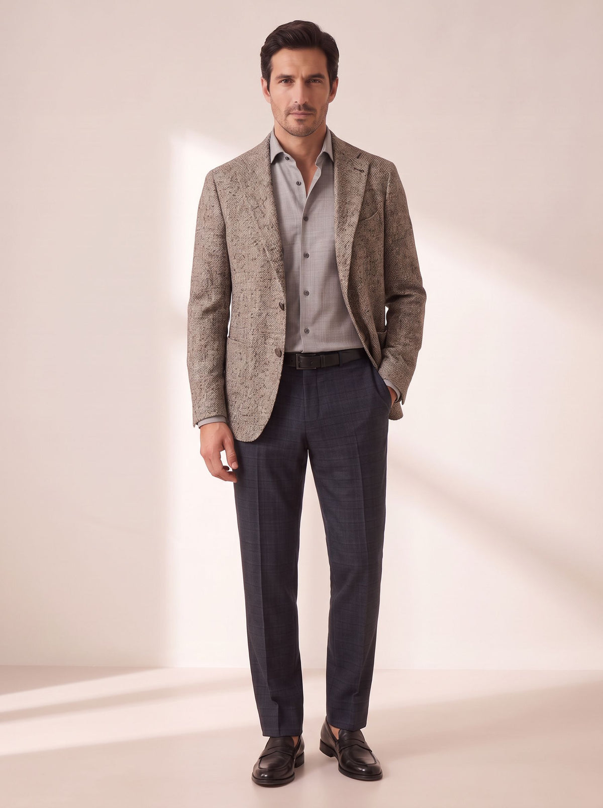 GORDON SC VIRGIN WOOL SHIRT – LIGHT GREY MELANGE - Full Body Front
