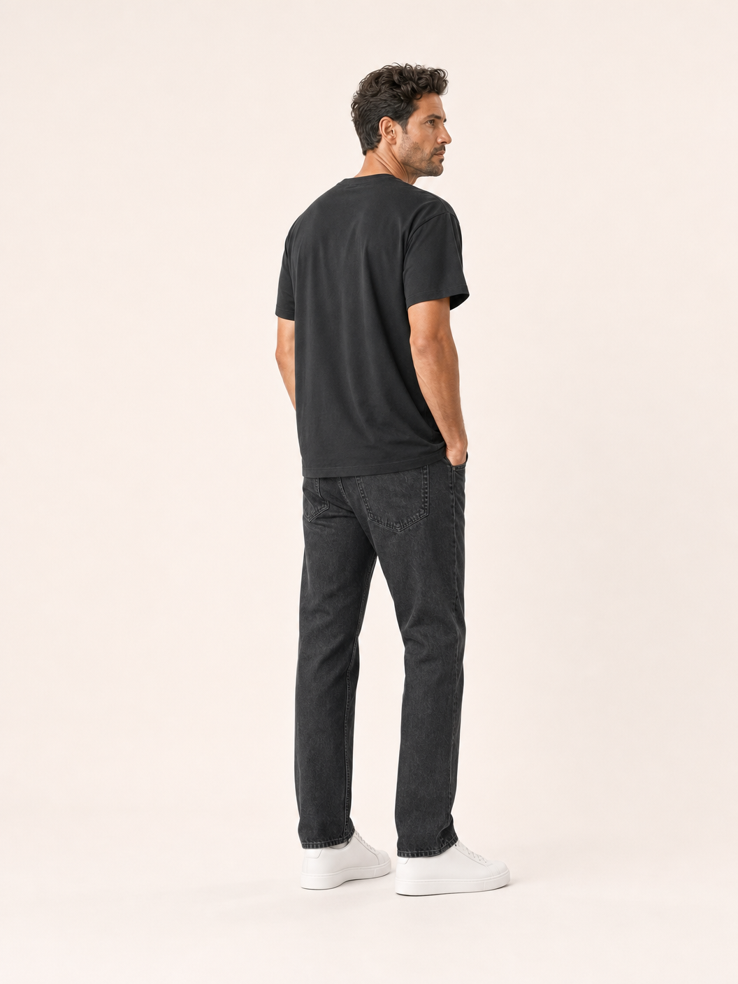 Bastille Silk Printed T-Shirt — Black — On Model Back