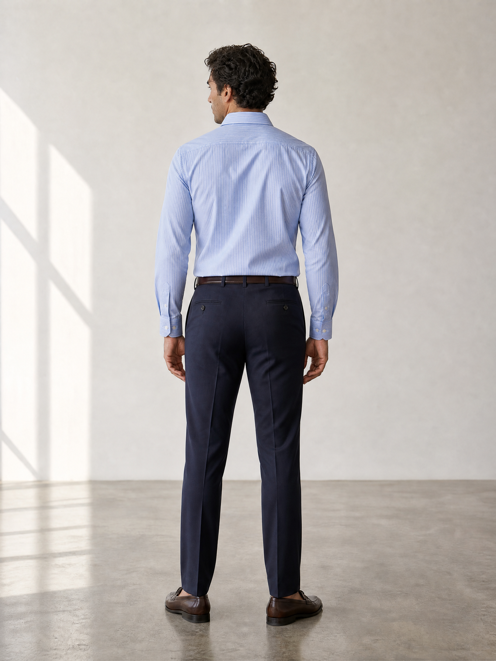 SAND Performance Pin Stripe Shirt – BLUE - Full Back Model